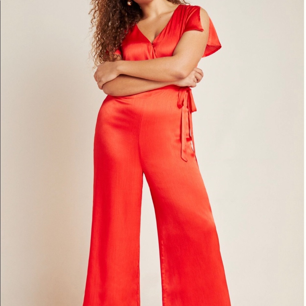 Anthropologie satin jumpsuit red/coral xs sold out